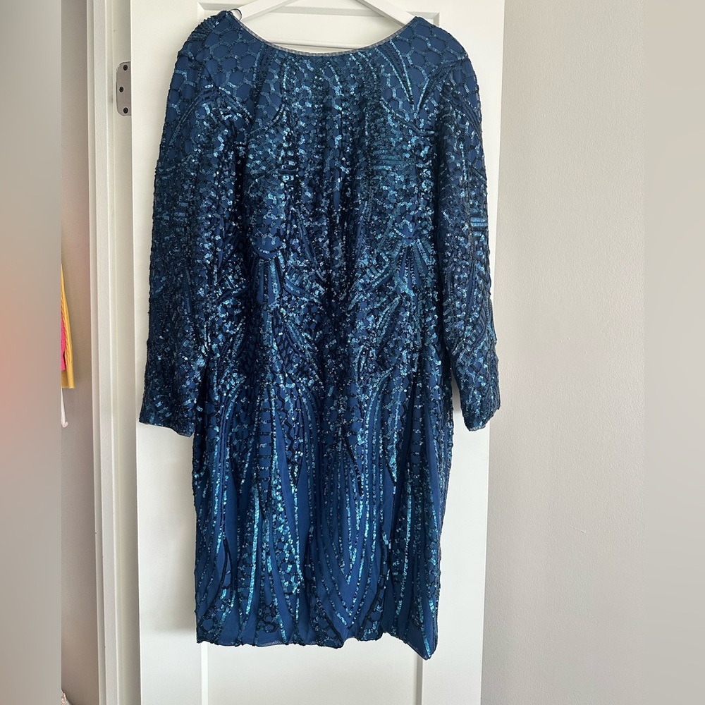 Stunning Long Sleeve Blue Sequin Dress